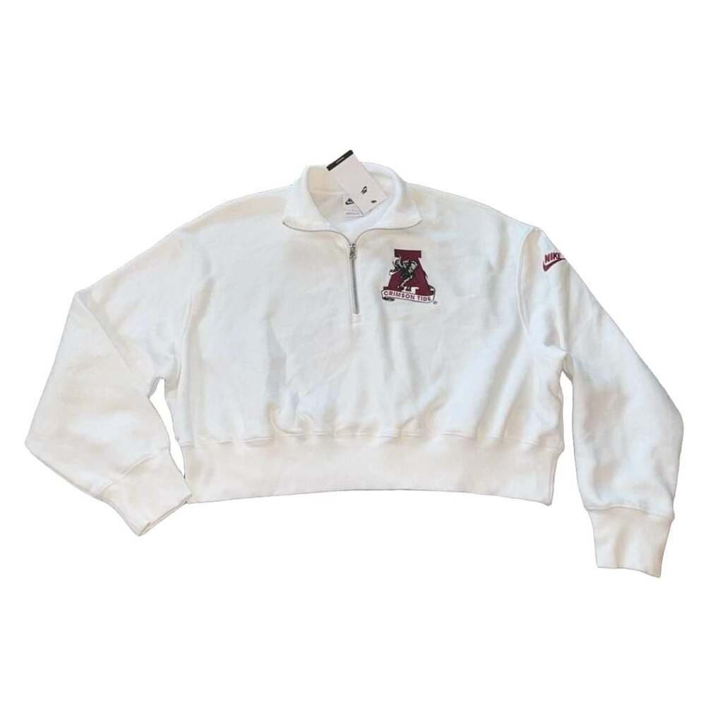 NWT Nike Alabama Crimson Tide Half-Zip crop Sweatshirt womens Size Large White